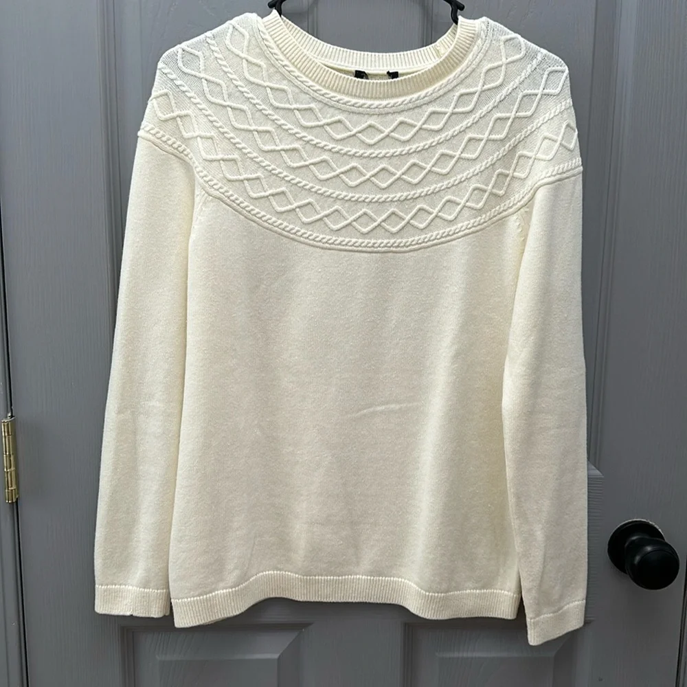 Talbots Cream Cotton Cashmere Blend Sweater - Picture 1 of 5